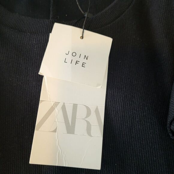 NEW Zara Mini Dress Flutter Cotton Cap Sleeve Stretch Cocktail Black Size Small - Picture 16 of 16